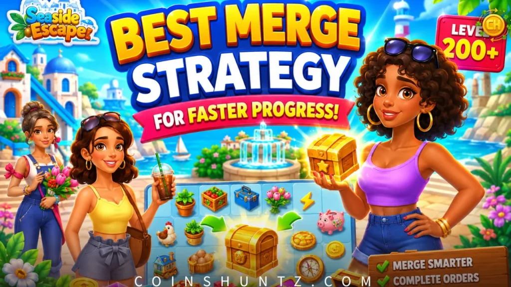 Best Merge Strategy in Seaside Escape for Faster Progress